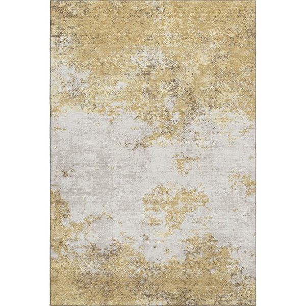 HomeRoots 5' X 8' Gold and Beige Abstract Area Rug - Washable, UV Protected, Modern Design for Everyday Elegance 680641