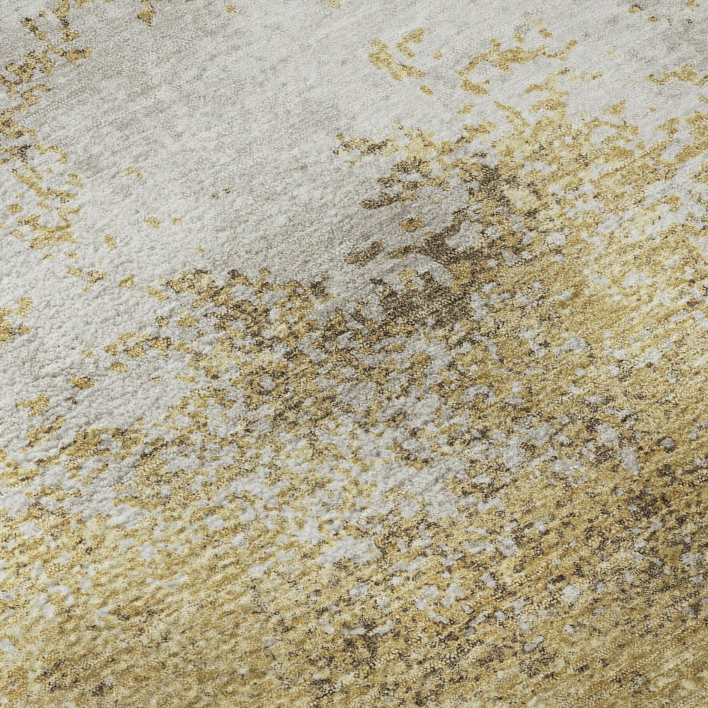 HomeRoots 5' X 8' Gold and Beige Abstract Area Rug - Washable, UV Protected, Modern Design for Everyday Elegance 680641