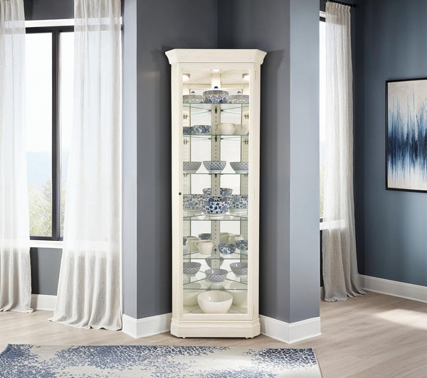 Hekman Furniture 680642 Delia Ii Curio Cabinet - Elegant Corner Design With Interior Lighting & Adjustable Shelves Aged Linen Delia Ii Corner Curio Cabinet 680642