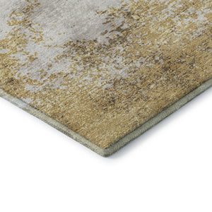 HomeRoots 8' Gold and Beige Abstract Round Rug - Washable, UV Protected, Ideal for Busy Homes & Modern Decor 680642