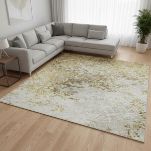HomeRoots 8' X 10' Gold and Beige Abstract Washable Area Rug with Stain Resistance and UV Protection Features 680643