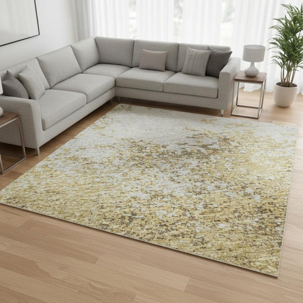 HomeRoots 9' Abstract Gold & Beige Washable Area Rug – UV-Protected, Stain-Resistant, Perfect for High-Traffic Spaces 680644