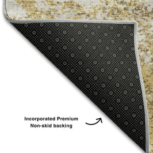 HomeRoots 9' Abstract Gold & Beige Washable Area Rug – UV-Protected, Stain-Resistant, Perfect for High-Traffic Spaces 680644