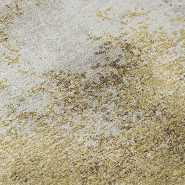 HomeRoots 9' Abstract Gold & Beige Washable Area Rug – UV-Protected, Stain-Resistant, Perfect for High-Traffic Spaces 680644