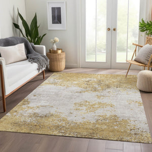 HomeRoots 9' Abstract Gold & Beige Washable Area Rug – UV-Protected, Stain-Resistant, Perfect for High-Traffic Spaces 680644
