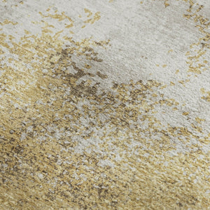 HomeRoots 9' Abstract Gold & Beige Washable Area Rug – UV-Protected, Stain-Resistant, Perfect for High-Traffic Spaces 680644