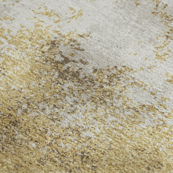 HomeRoots 9' Abstract Gold & Beige Washable Area Rug – UV-Protected, Stain-Resistant, Perfect for High-Traffic Spaces 680644