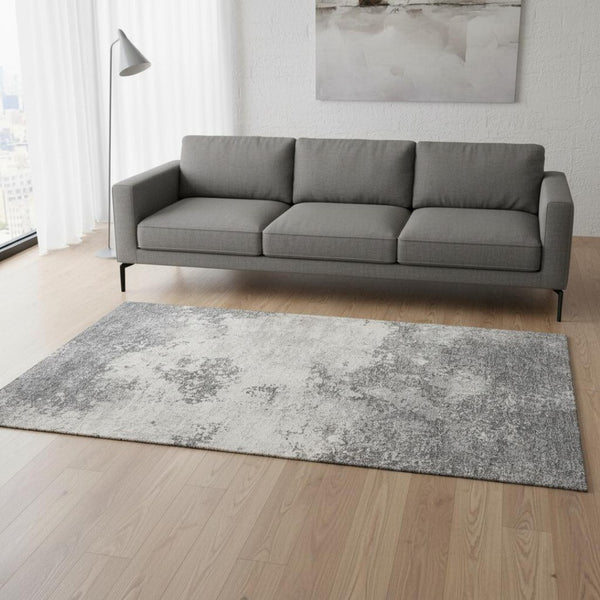 HomeRoots 5' X 8' Modern Gray and Silver Abstract Area Rug - Washable, UV-Protected, Durable for High-Traffic Areas 680647
