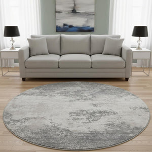 HomeRoots 8' Gray And Silver Abstract Washable Round Rug - Stylish, Durable, UV-Protected, Perfect for High-Traffic Areas 680648