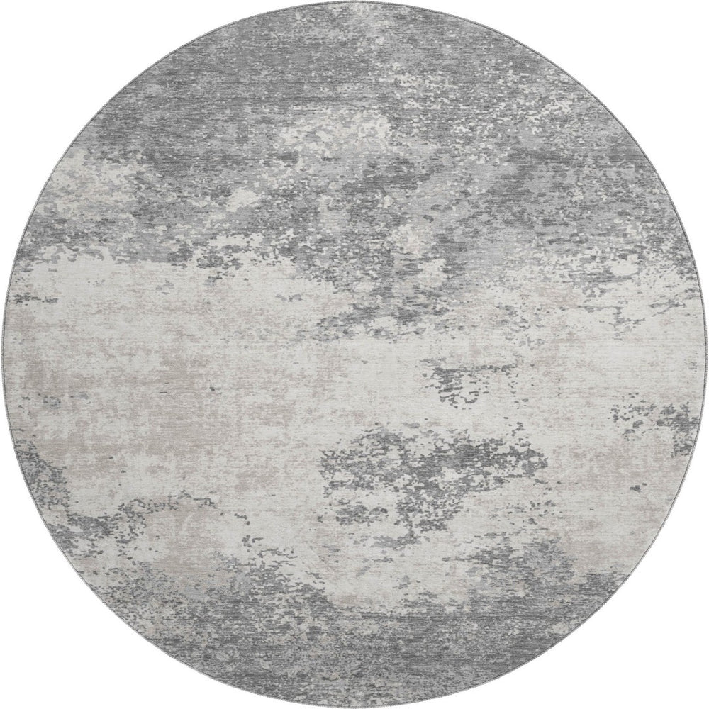 HomeRoots 8' Gray And Silver Abstract Washable Round Rug - Stylish, Durable, UV-Protected, Perfect for High-Traffic Areas 680648