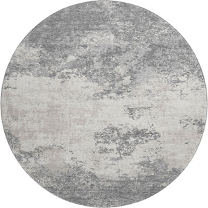 HomeRoots 8' Gray And Silver Abstract Washable Round Rug - Stylish, Durable, UV-Protected, Perfect for High-Traffic Areas 680648