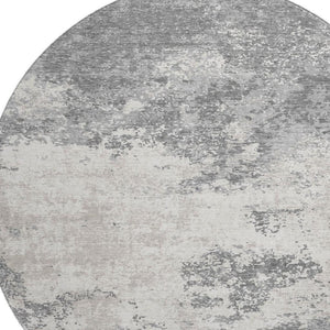 HomeRoots 8' Gray And Silver Abstract Washable Round Rug - Stylish, Durable, UV-Protected, Perfect for High-Traffic Areas 680648