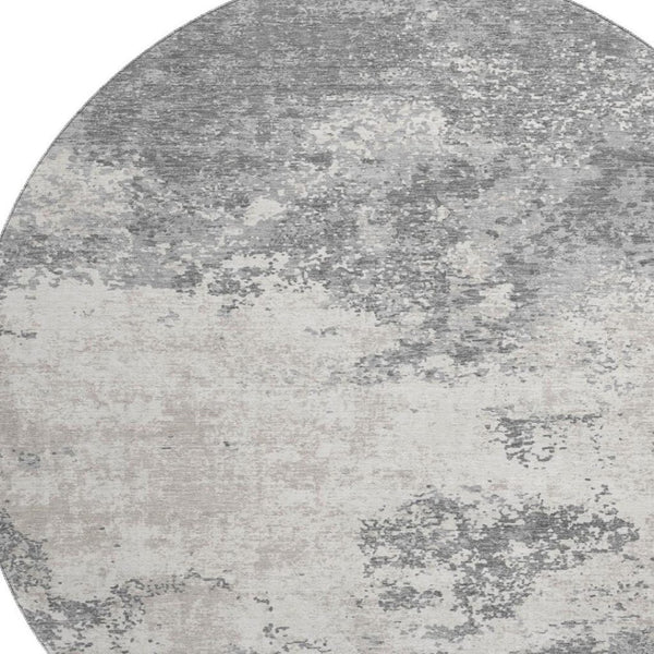 HomeRoots 8' Gray And Silver Abstract Washable Round Rug - Stylish, Durable, UV-Protected, Perfect for High-Traffic Areas 680648