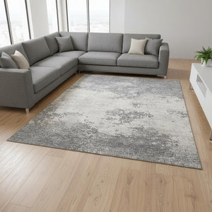 HomeRoots 8' X 10' Gray and Silver Abstract Area Rug - Washable, UV Protected, Durable Design for Modern Homes 680649