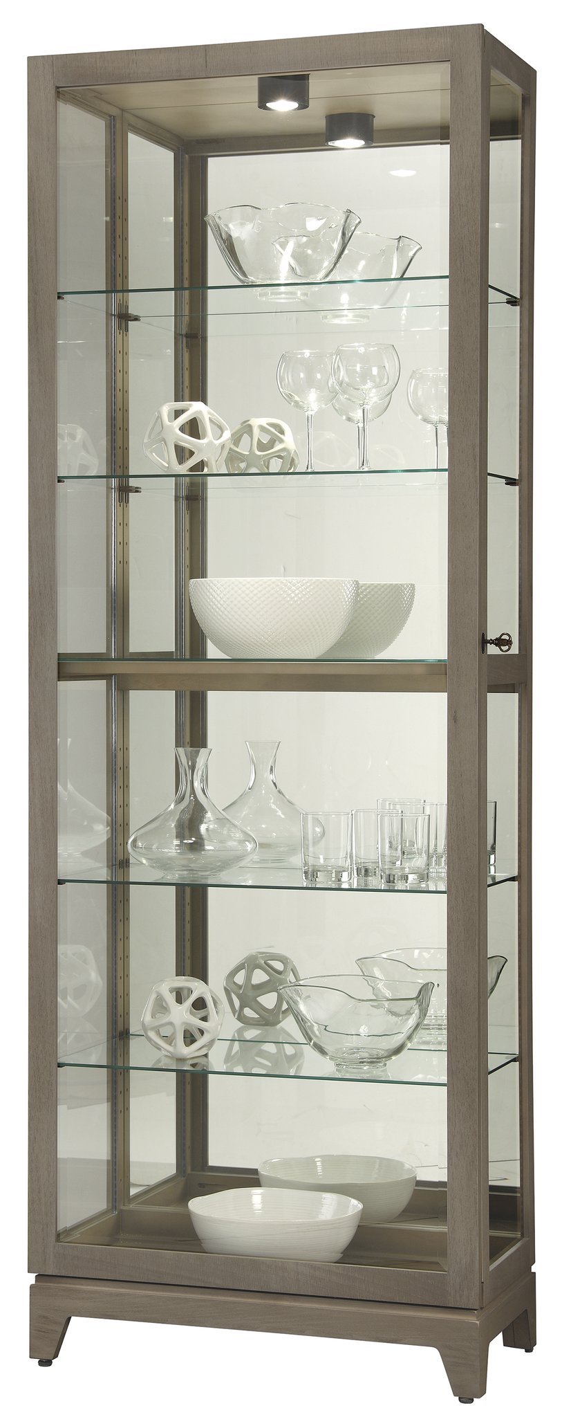 Hekman Furniture 680650 Luke Vi Curio Cabinet - Aged Taupe Finish, Locking Glass Door, Adjustable Shelves & Lighting Aged Grey Luke Vi 680650