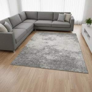 HomeRoots 9' X 12' Stylish Gray & Silver Abstract Washable Area Rug - UV Protected, Stain Resistant, Durable Design 680650