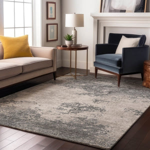HomeRoots 9' X 12' Stylish Gray & Silver Abstract Washable Area Rug - UV Protected, Stain Resistant, Durable Design 680650