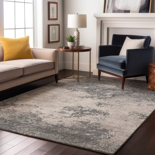 HomeRoots 9' X 12' Stylish Gray & Silver Abstract Washable Area Rug - UV Protected, Stain Resistant, Durable Design 680650