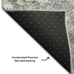 HomeRoots 9' X 12' Stylish Gray & Silver Abstract Washable Area Rug - UV Protected, Stain Resistant, Durable Design 680650
