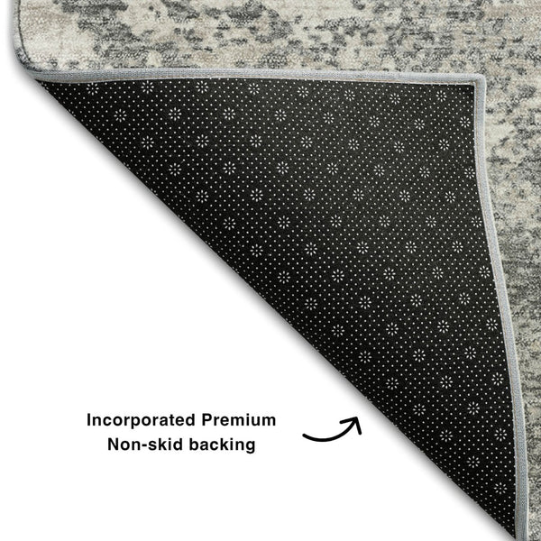 HomeRoots 9' X 12' Stylish Gray & Silver Abstract Washable Area Rug - UV Protected, Stain Resistant, Durable Design 680650