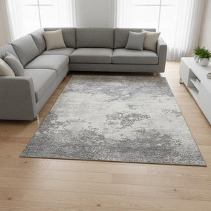 HomeRoots 10' X 14' Gray and Silver Abstract Area Rug - Washable, UV-Protected, Modern Design for Busy Homes 680651