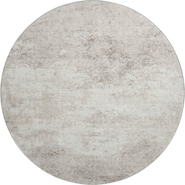 HomeRoots 8' Ivory and Beige Abstract Washable Round Rug – Stylish, Durable, UV-Protected for High-Traffic Areas 680654