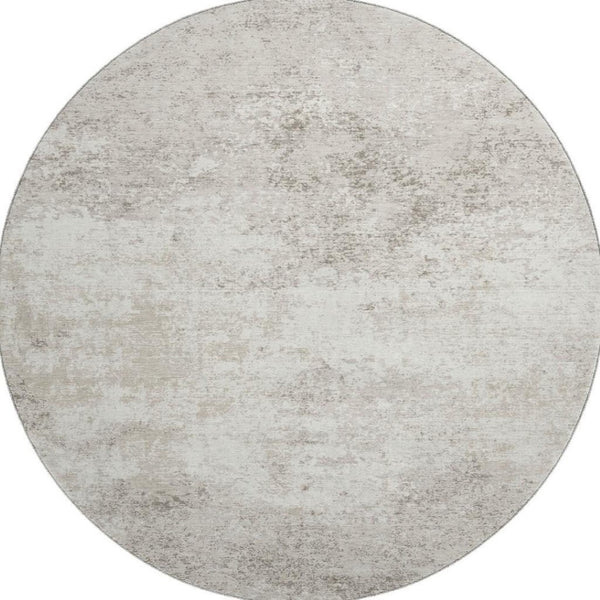 HomeRoots 8' Ivory and Beige Abstract Washable Round Rug – Stylish, Durable, UV-Protected for High-Traffic Areas 680654