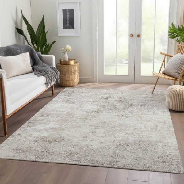 HomeRoots 9' X 12' Ivory and Beige Abstract Area Rug - Stylish, Washable, UV-Protected, and Perfect for Homes 680656