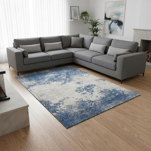 HomeRoots 8' X 10' Navy Blue And Ivory Abstract Area Rug - Washable, UV-Protected, Durable for High-Traffic Homes 680661