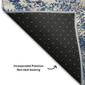HomeRoots 8' X 10' Navy Blue And Ivory Abstract Area Rug - Washable, UV-Protected, Durable for High-Traffic Homes 680661