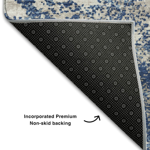 HomeRoots 8' X 10' Navy Blue And Ivory Abstract Area Rug - Washable, UV-Protected, Durable for High-Traffic Homes 680661