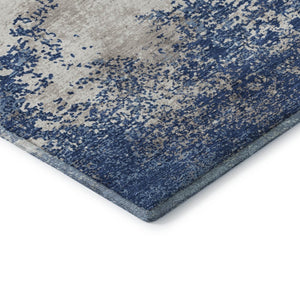 HomeRoots 8' X 10' Navy Blue And Ivory Abstract Area Rug - Washable, UV-Protected, Durable for High-Traffic Homes 680661
