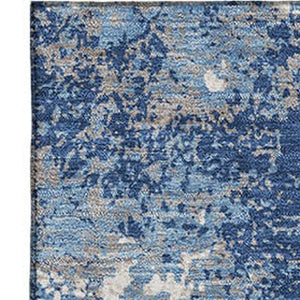 HomeRoots 8' X 10' Navy Blue And Ivory Abstract Area Rug - Washable, UV-Protected, Durable for High-Traffic Homes 680661