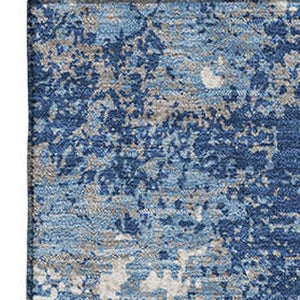 HomeRoots 9' X 12' Navy Blue & Ivory Abstract Washable Area Rug - Stain Resistant & UV Protected for Durability 680662