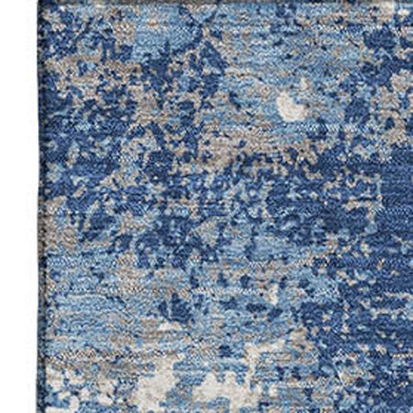 HomeRoots 9' X 12' Navy Blue & Ivory Abstract Washable Area Rug - Stain Resistant & UV Protected for Durability 680662