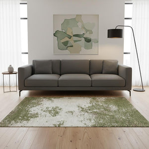 HomeRoots 5' X 8' Olive Green & Ivory Abstract Washable Area Rug – Stylish, Durable, Stain & UV Resistant! 680665