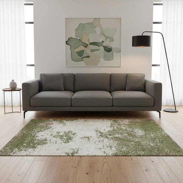 HomeRoots 5' X 8' Olive Green & Ivory Abstract Washable Area Rug – Stylish, Durable, Stain & UV Resistant! 680665