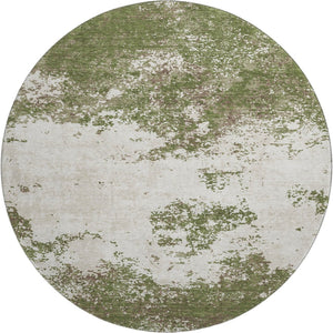 HomeRoots 8' Olive Green and Ivory Abstract Round Rug - Washable, UV-Protected, Stain-Resistant Design for Modern Homes 680666