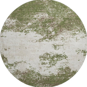 HomeRoots 8' Olive Green and Ivory Abstract Round Rug - Washable, UV-Protected, Stain-Resistant Design for Modern Homes 680666
