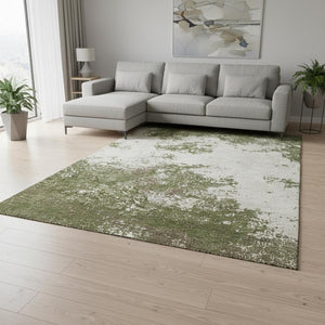 HomeRoots 8' X 10' Olive Green & Ivory Abstract Area Rug - Washable, UV-Protected, Stain-Resistant Design! 680667