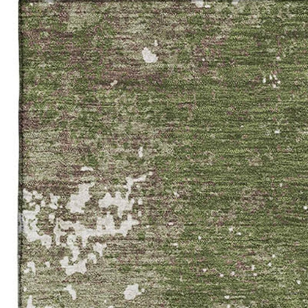 HomeRoots 8' X 10' Olive Green & Ivory Abstract Area Rug - Washable, UV-Protected, Stain-Resistant Design! 680667