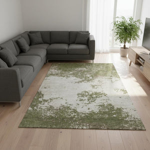 HomeRoots 9' X 12' Olive Green and Ivory Abstract Area Rug - Durable, Stain Resistant, UV Protected for Modern Spaces 680668