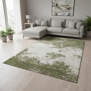 HomeRoots 10' X 14' Olive Green & Ivory Abstract Washable Area Rug - Stain Resistant, UV Protected, Durable Decor 680669