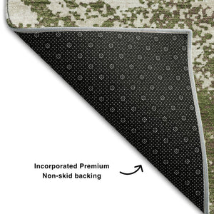 HomeRoots 10' X 14' Olive Green & Ivory Abstract Washable Area Rug - Stain Resistant, UV Protected, Durable Decor 680669