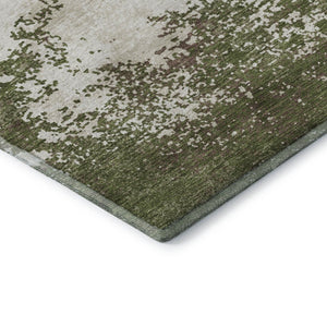 HomeRoots 10' X 14' Olive Green & Ivory Abstract Washable Area Rug - Stain Resistant, UV Protected, Durable Decor 680669