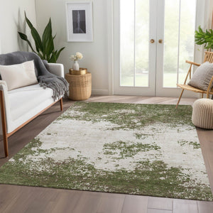 HomeRoots 10' X 14' Olive Green & Ivory Abstract Washable Area Rug - Stain Resistant, UV Protected, Durable Decor 680669