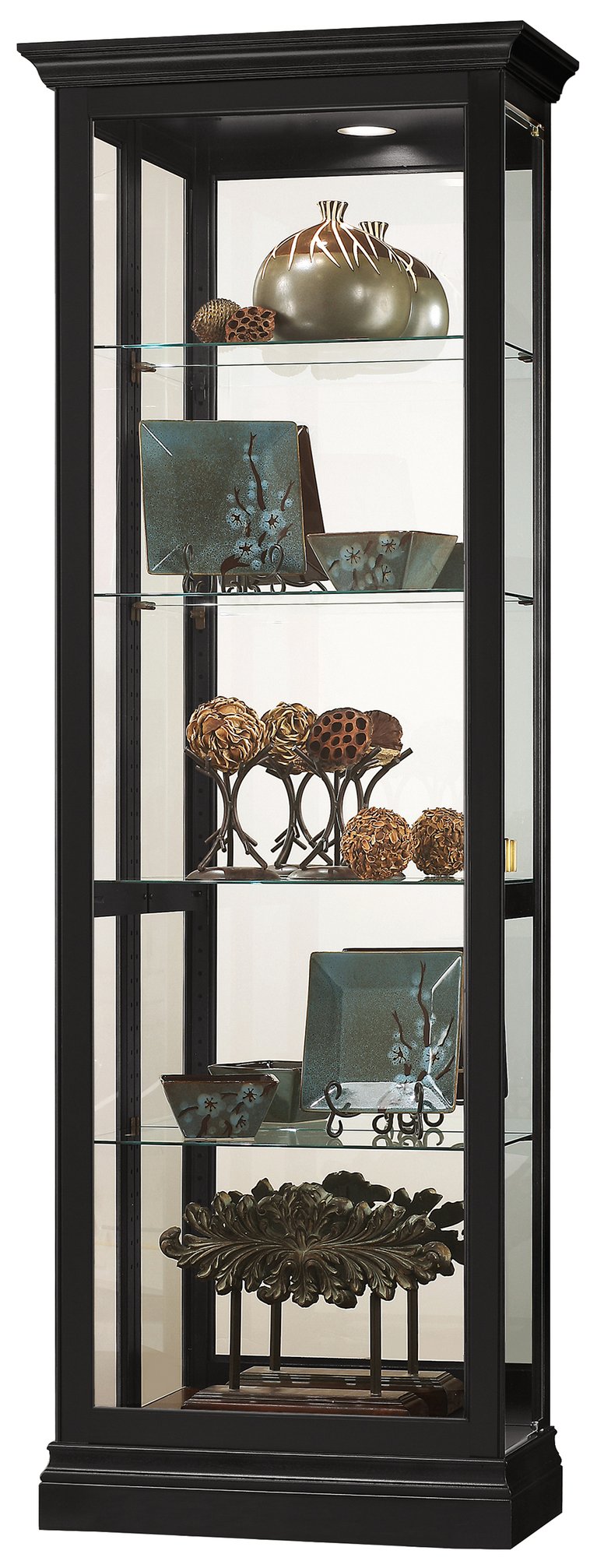 Hekman Furniture 680672 Brantley Ii Curio Cabinet With Illuminated Interior, Adjustable Shelves & Elegant Black Satin Finish Black Satin Brantley Ii Curio Cabinet 680672