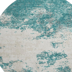 HomeRoots 8' Teal and Ivory Abstract Round Rug - Durable, Washable, UV-Protected for Modern Living Spaces 680672