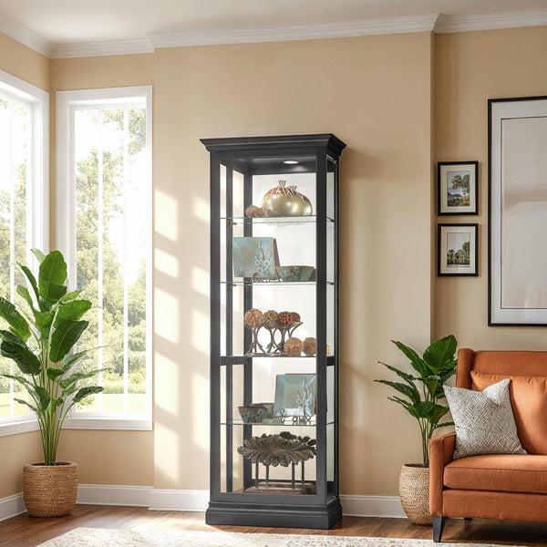 Hekman Furniture 680672 Brantley Ii Curio Cabinet With Illuminated Interior, Adjustable Shelves & Elegant Black Satin Finish Black Satin Brantley Ii Curio Cabinet 680672