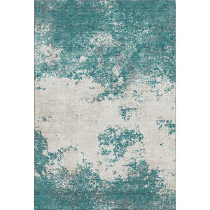 HomeRoots 8' X 10' Teal & Ivory Abstract Washable Area Rug - Modern, Durable, UV-Protected for Busy Homes 680673